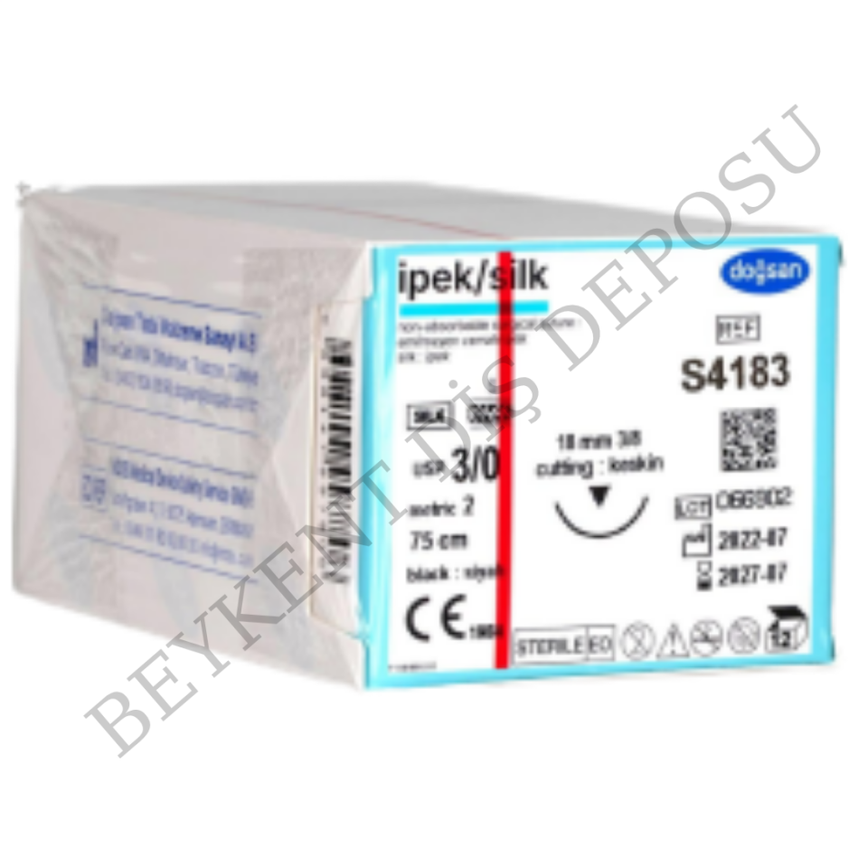 S4183 DOĞSAN İpek 3/0 18 3/8 Keskin (▼) 75cm İpek Emilemeyen Sütür 12 Ad./Pkt